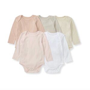 Solid Organic Cotton Long Sleeve Baby Bodysuits 5 Pack - Pink Sand